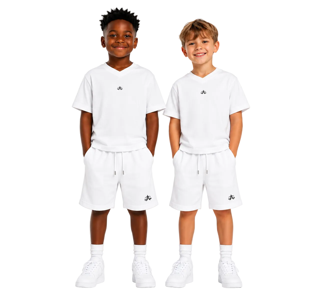 A.MP Kids A Scale T-Shirt and Shorts Set — two-piece summer outfit, front view