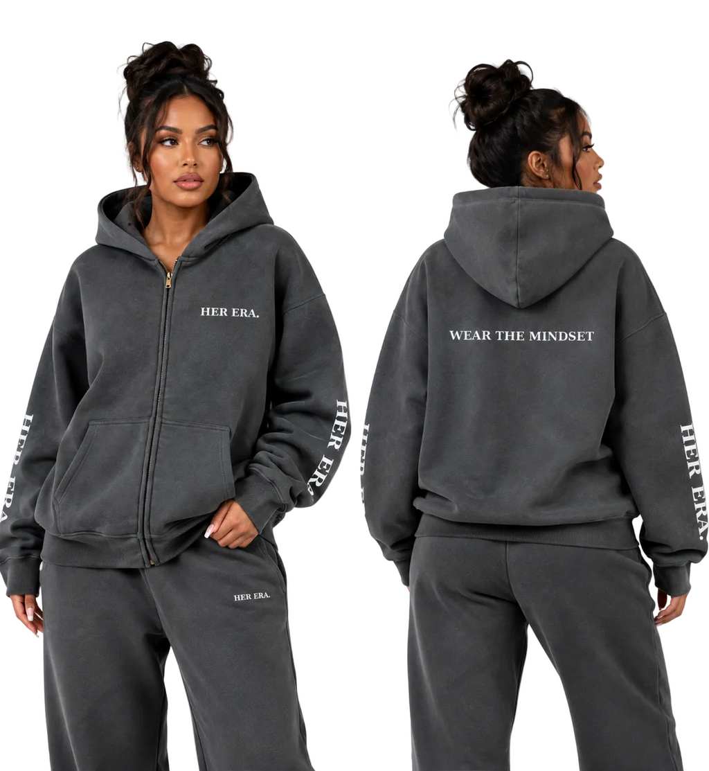 A.MP Her Era Wash Fall Fleece-Lined PP-Sprayed Zip-Up Hoodie