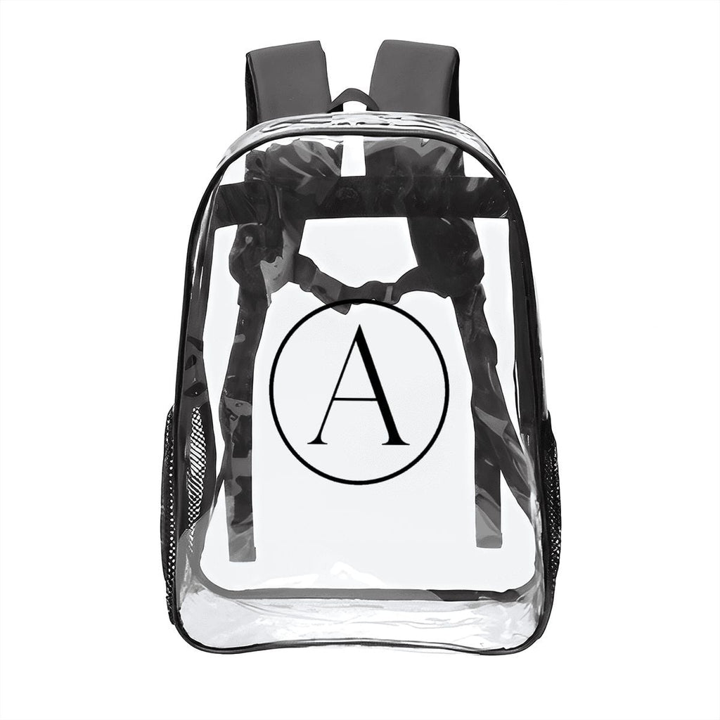 A.MP Individual Transparent Backpack — clear PVC backpack with A emblem, front view