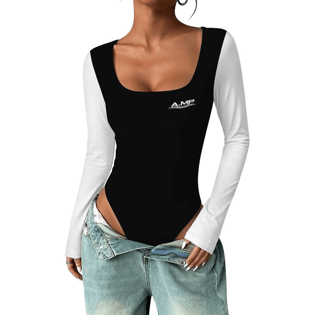 A.MP women's square neck long sleeve bodysuit