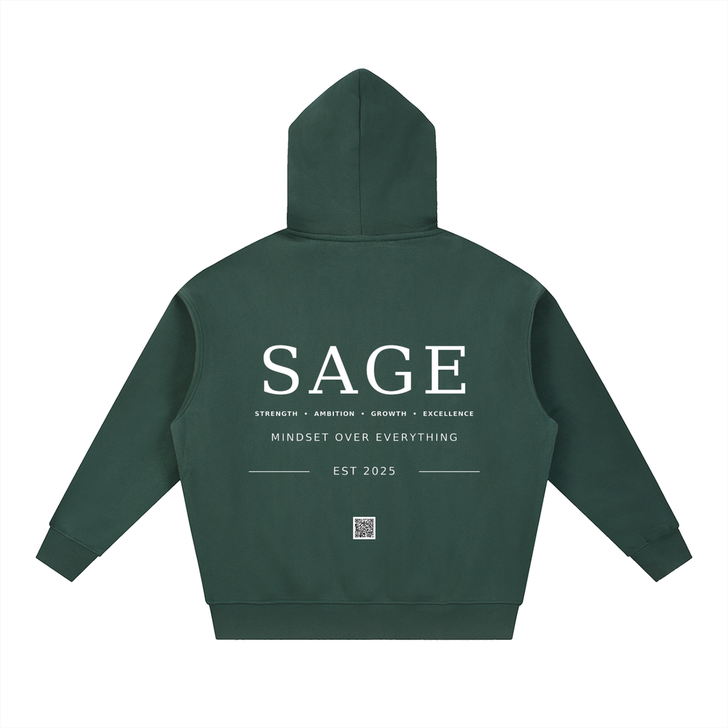 A.MP Essential Oversized SAGE Signature Zip Hoodie | 345GSM Heavyweight Unisex Streetwear