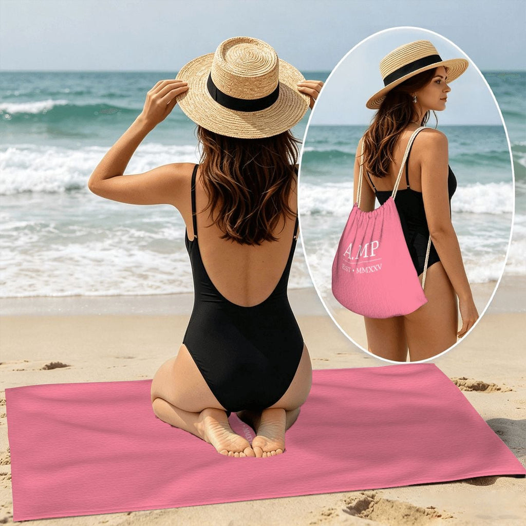A.MP - Pink Beach Towel & Drawstring Bag Set