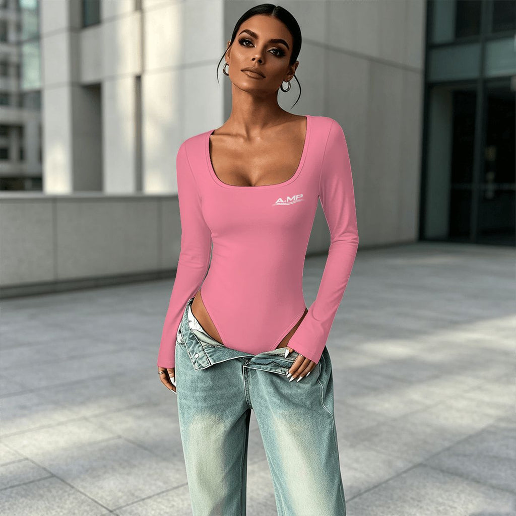 A.MP women's pink square neck long sleeve bodysuit
