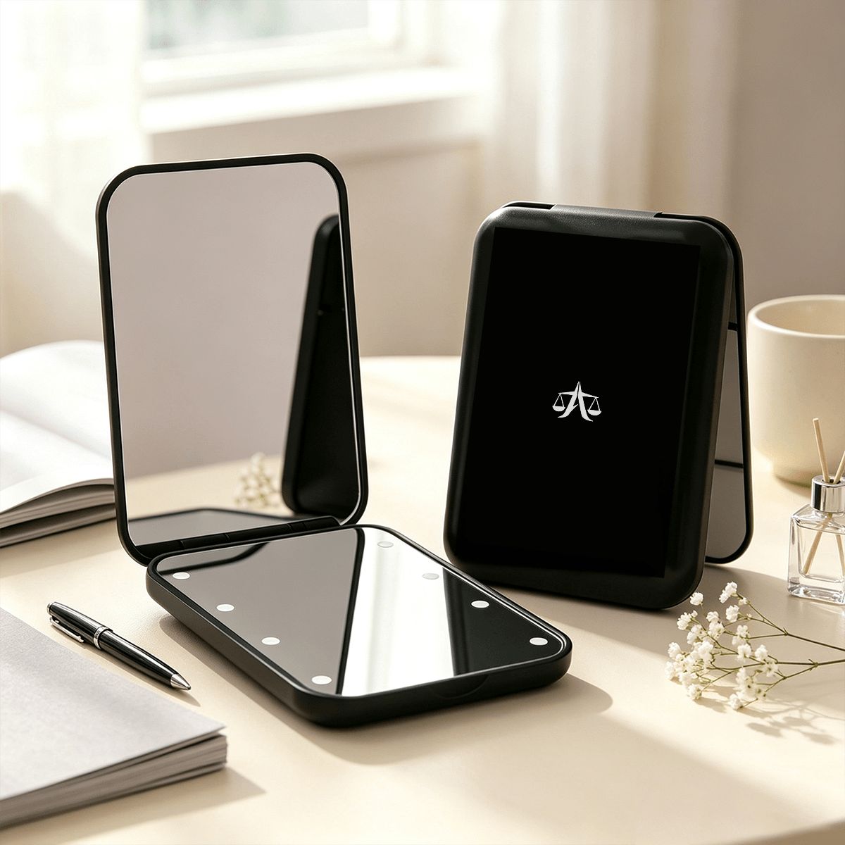 A.MP LED compact folding makeup mirror