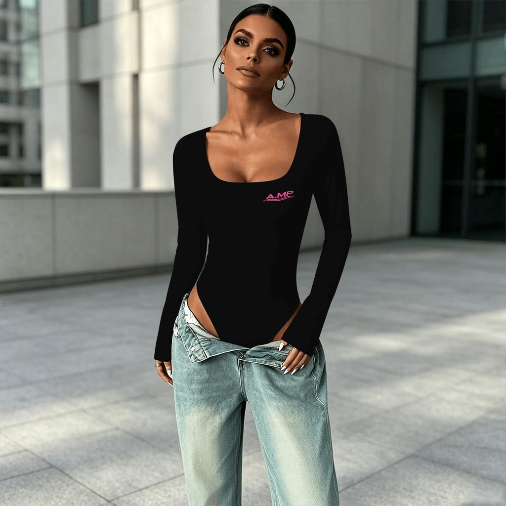 A.MP women's square neck long sleeve bodysuit
