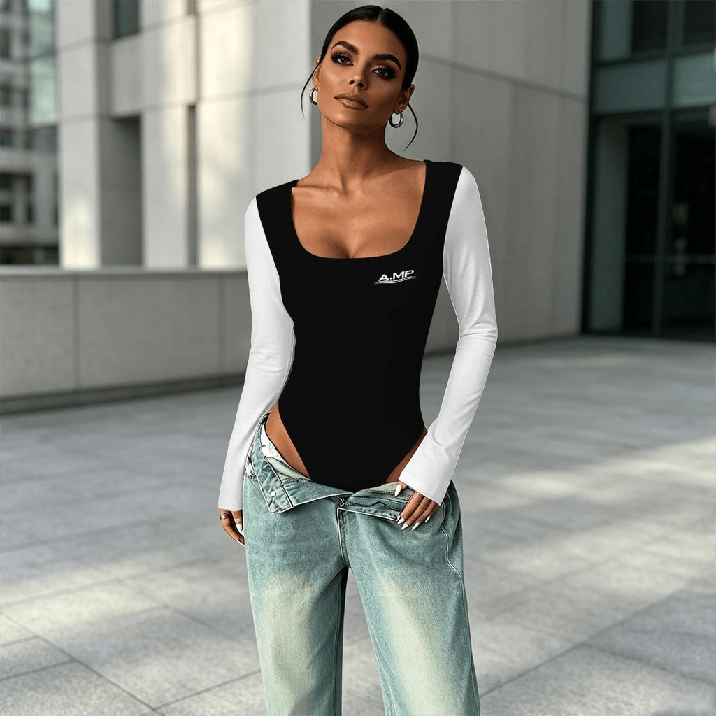 A.MP women's square neck long sleeve bodysuit