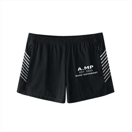 A.MP Built Different Performance Shorts — men's training shorts, front view