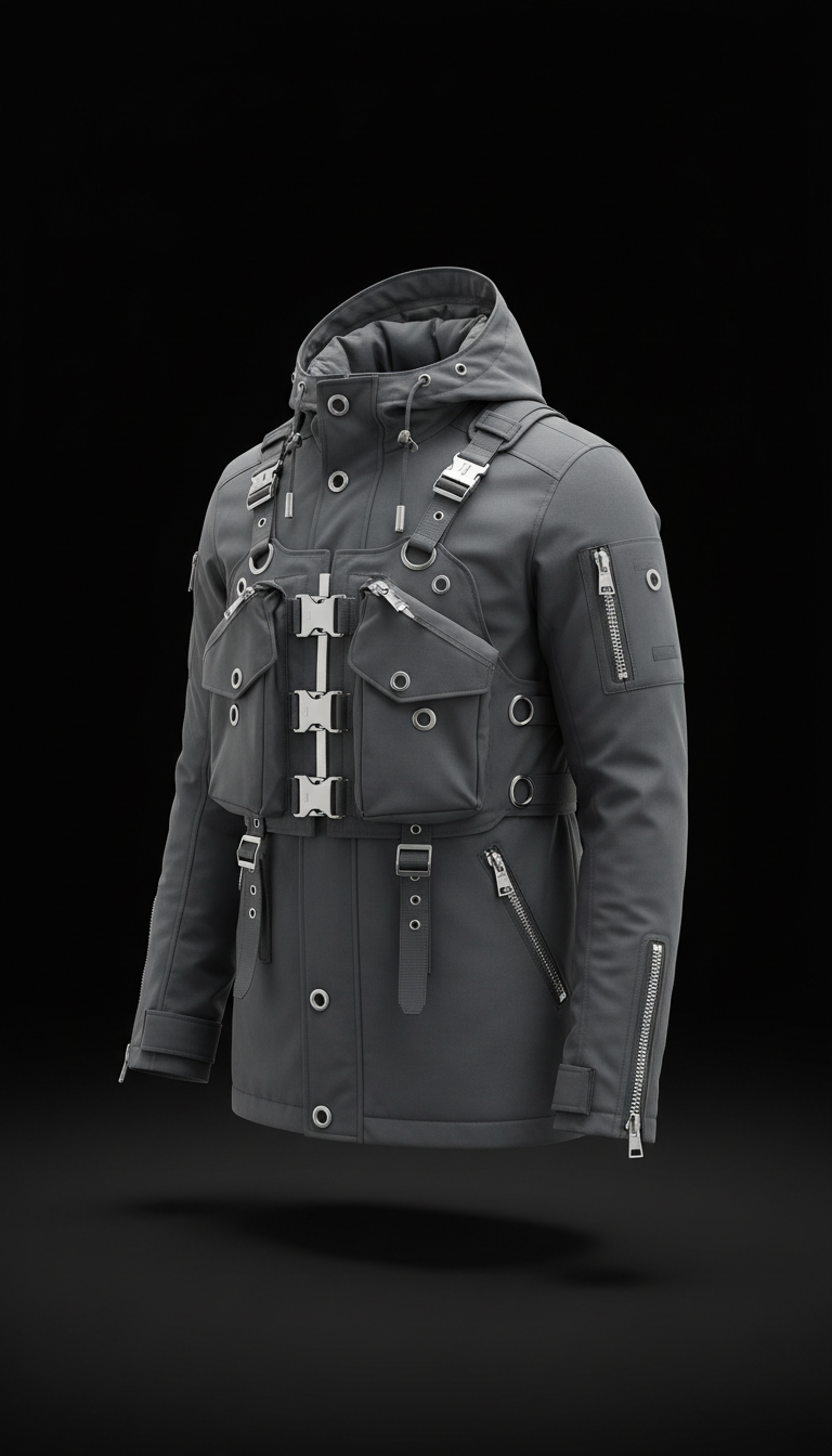 Technical Parka With Chrome Detailing