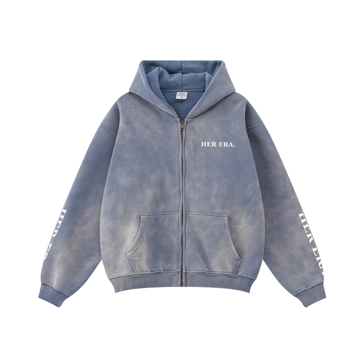 360GSM Unisex Monkey Wash Fall&Winter Fleece-Lined PP-Sprayed Zip-Up Hoodie Blue