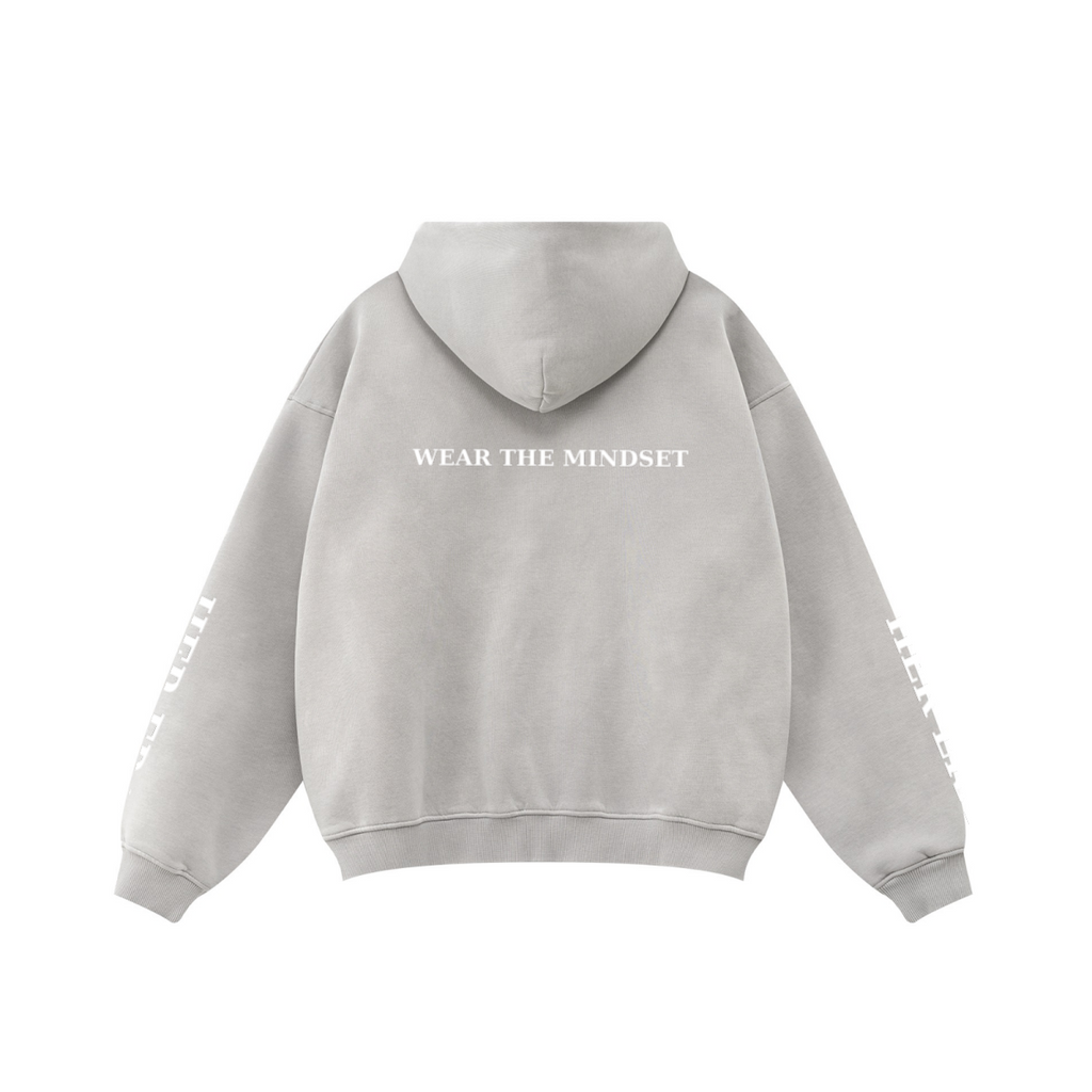 360GSM Unisex Monkey Wash Fall&Winter Fleece-Lined PP-Sprayed Zip-Up Hoodie Light Grey