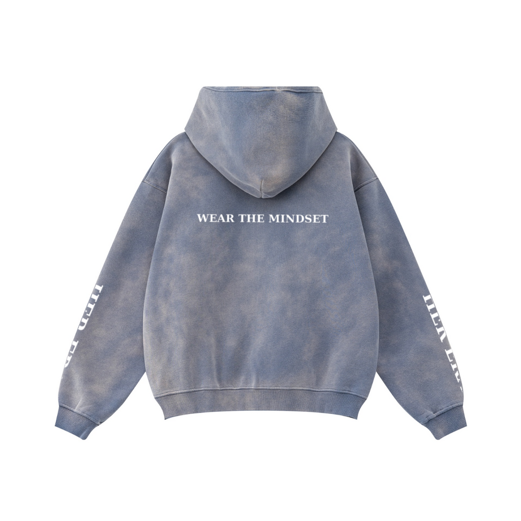 360GSM Unisex Monkey Wash Fall&Winter Fleece-Lined PP-Sprayed Zip-Up Hoodie Blue