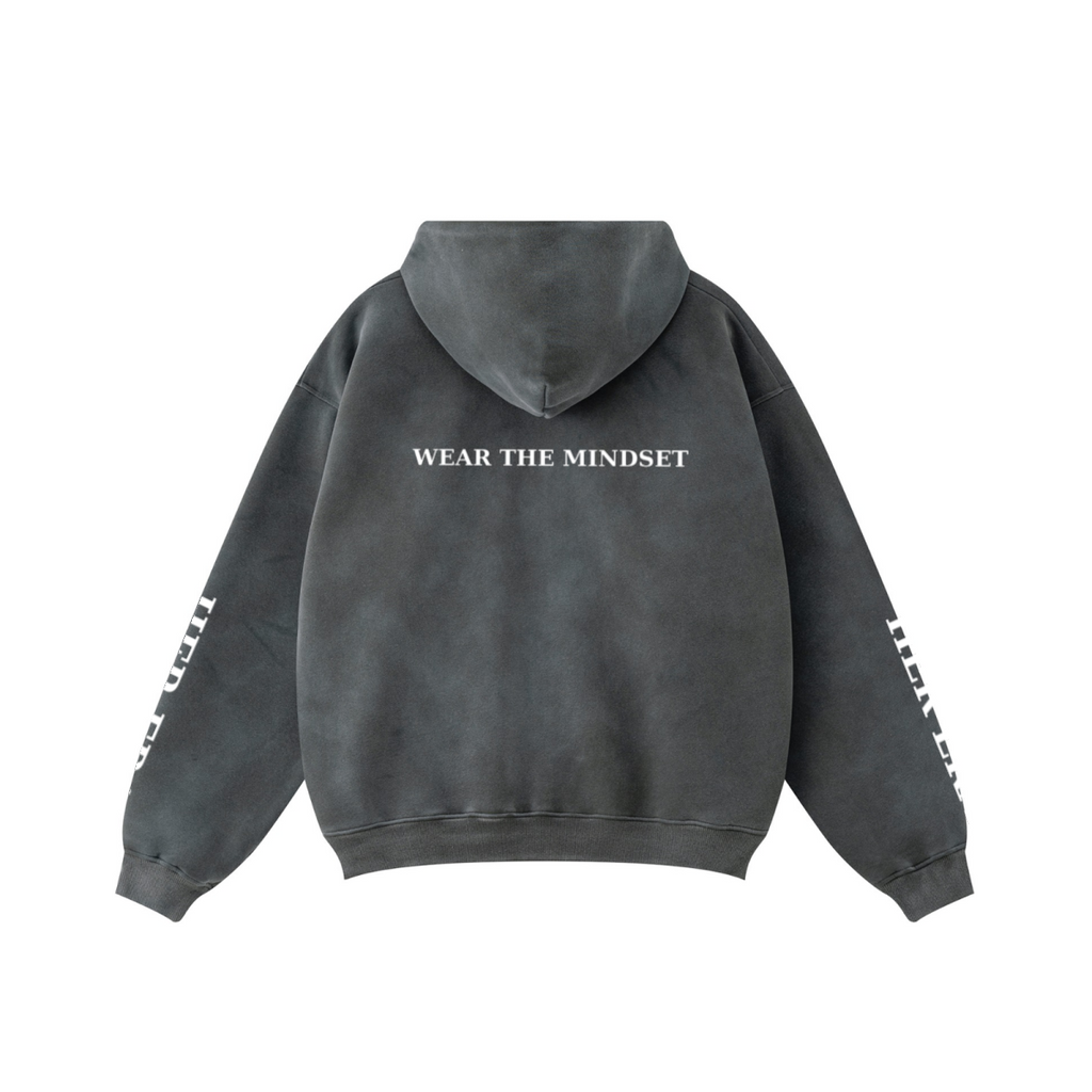 360GSM Unisex Monkey Wash Fall&Winter Fleece-Lined PP-Sprayed Zip-Up Hoodie Dark Grey